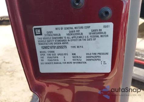 2001 Chevrolet Suburban 1500 Ls from USA, damaged, VIN 1GNEC16T81J293279